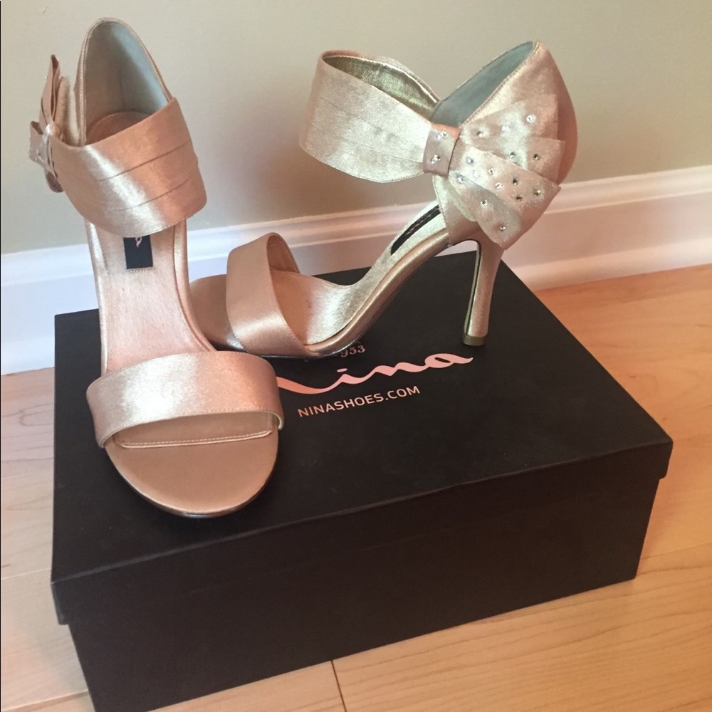 Nina Gold Satin Bow Heels